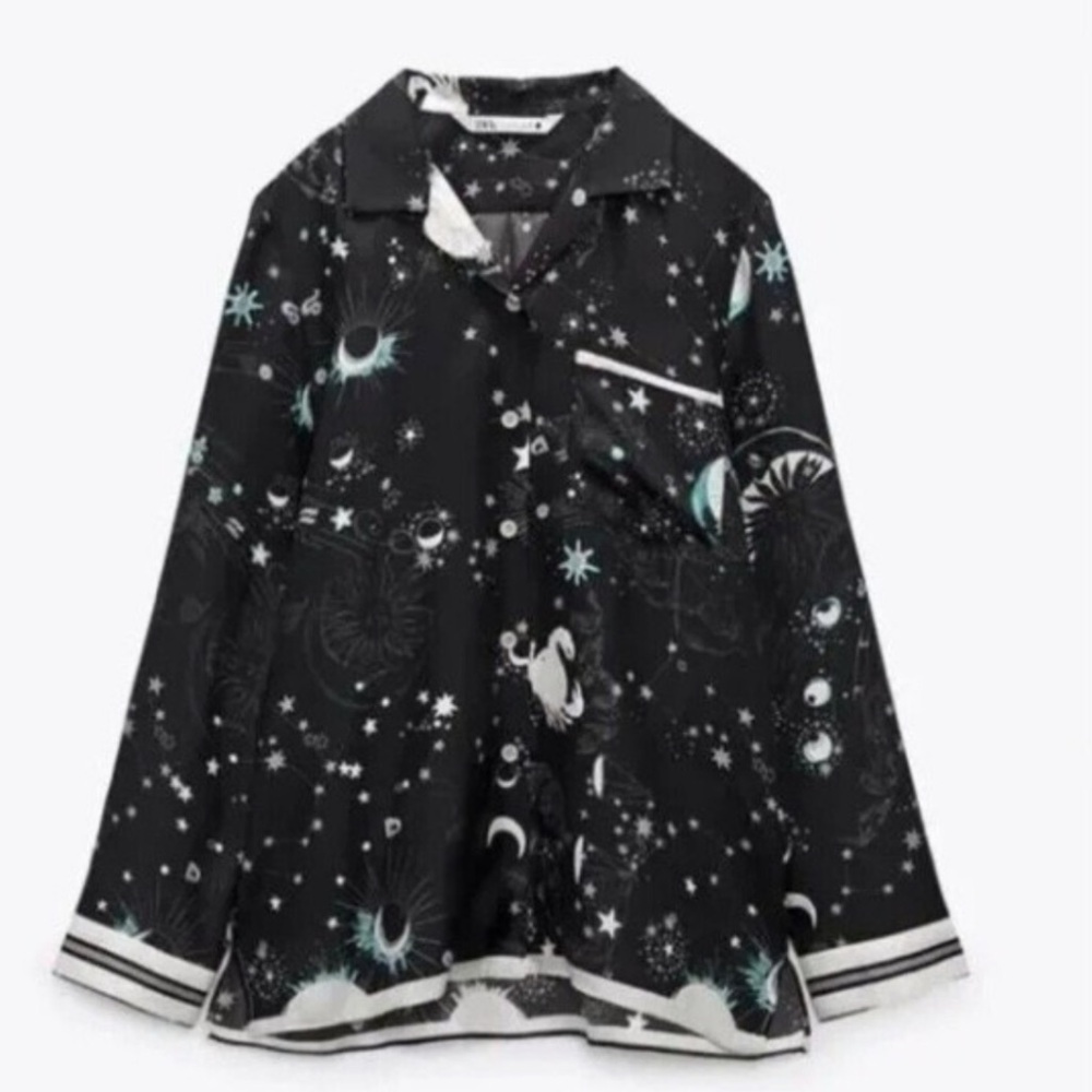 Zara Black Celestial Print Blouse